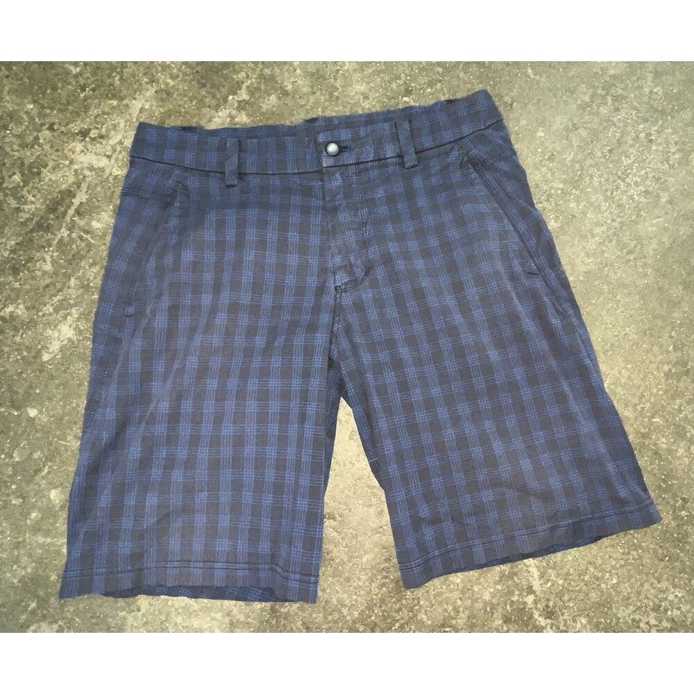 Men’s Lululemon Kahuna Shorts 2.0 Blue Plaid Performance Stretch Size 34 Shorts